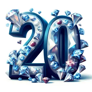 3D Number 20 Decorated with Blue and Red Diamonds
