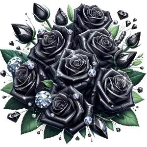 Bouquet of Glossy Black Roses with Sparkling Diamonds