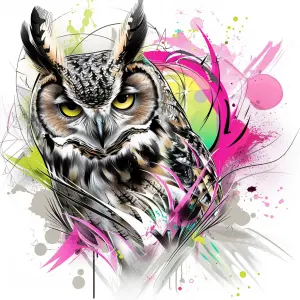 Artistic Digital Painting of Owl with Abstract Colorful Background