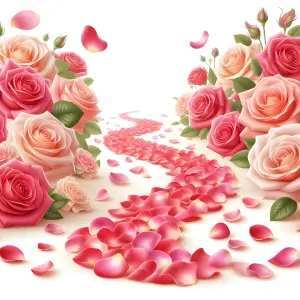 Pathway of Pink and Peach Rose Petals with Blooms