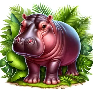 Illustration of a Hippo with Tropical Foliage