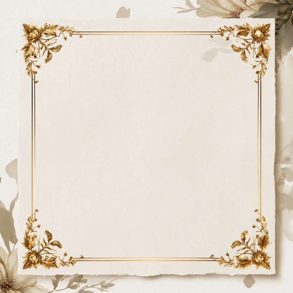 Vintage Floral Frame with Golden Accents on Cream Background