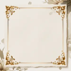Vintage Floral Frame with Golden Accents on Cream Background