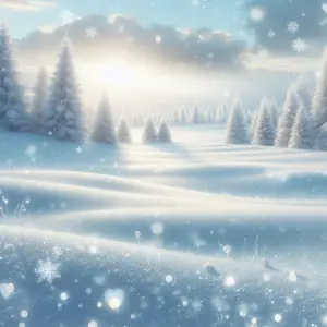 Winter Landscape with Snowy Pine Trees and Soft Morning Light