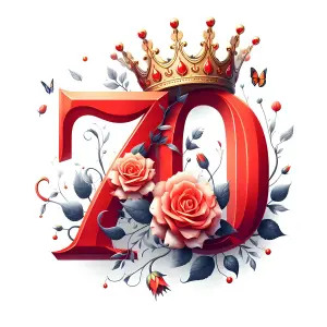 Decorative Red Number 70 with Roses and Crown