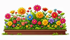 Colorful Cartoon Flower Bed Illustration