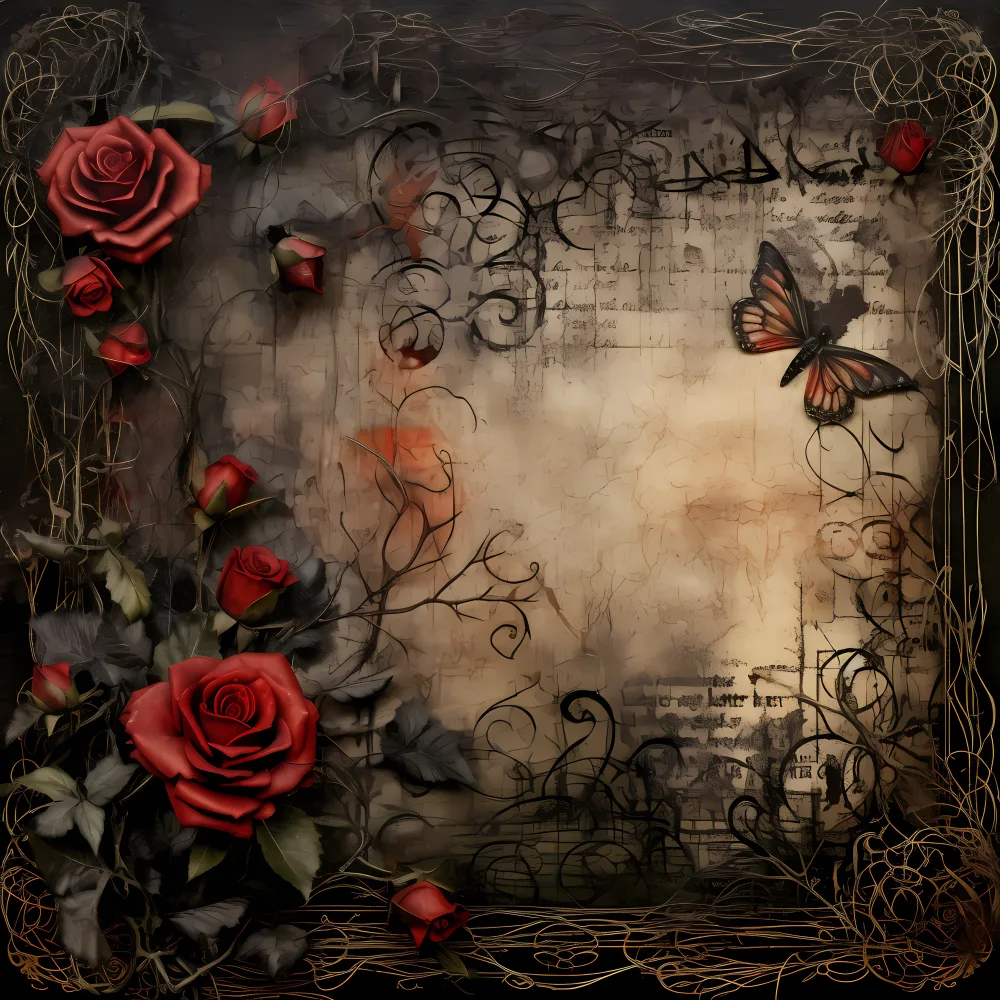 Vintage-style Dark Rose and Butterfly Frame