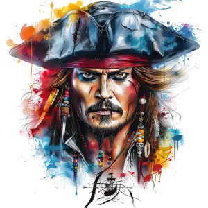 Stylized Portrait of a Pirate with Colorful Paint Splashes