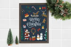 Merry Christmas Holiday Frame with Festive Icons