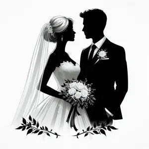 Silhouette of Bride and Groom on Wedding Day