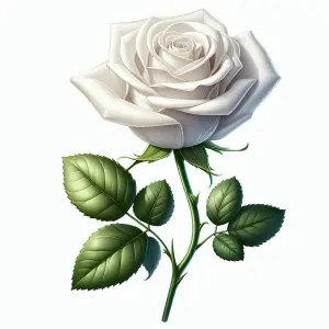 Close-up of a White Rose with Green Leaves