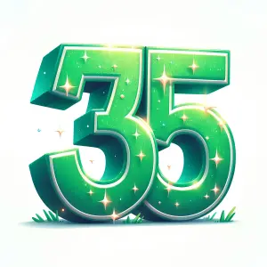 Shiny Green Number 35 with Sparkles and Grass