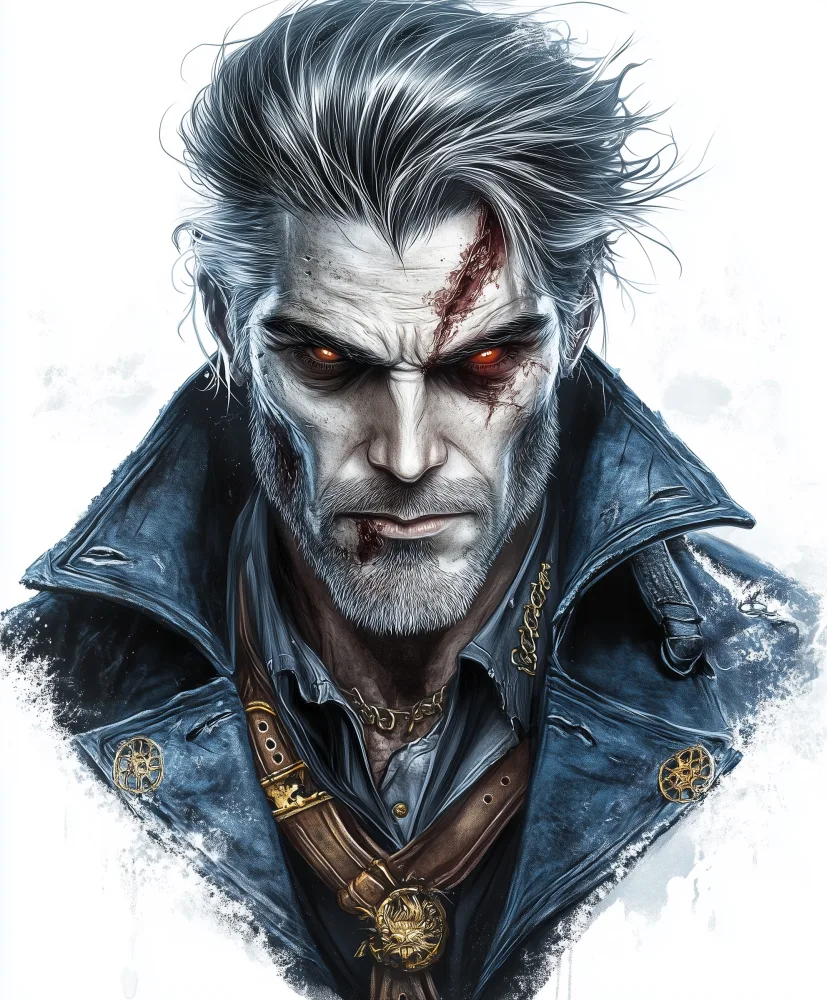 Intense Portrait of a Battle-Worn Fantasy Warrior with Glowing Eyes