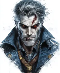 Intense Portrait of a Battle-Worn Fantasy Warrior with Glowing Eyes