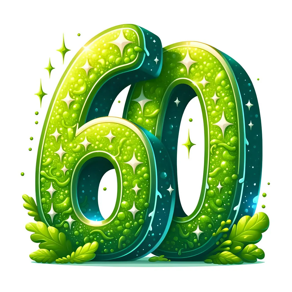 Green Number 60 Made of Lush Foliage and Sparkles