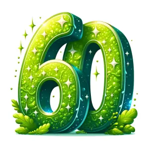 Green Number 60 Made of Lush Foliage and Sparkles