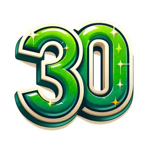 Shiny Green 3D Number 30 Illustration