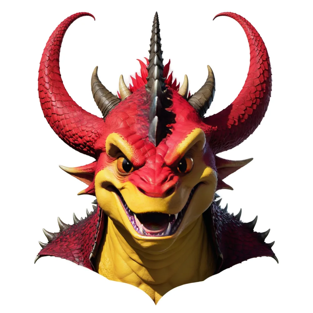 Close-up of a Red and Yellow Fantasy Dragon Head with Horns