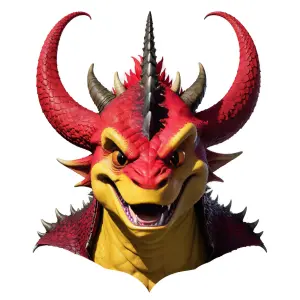 Close-up of a Red and Yellow Fantasy Dragon Head with Horns