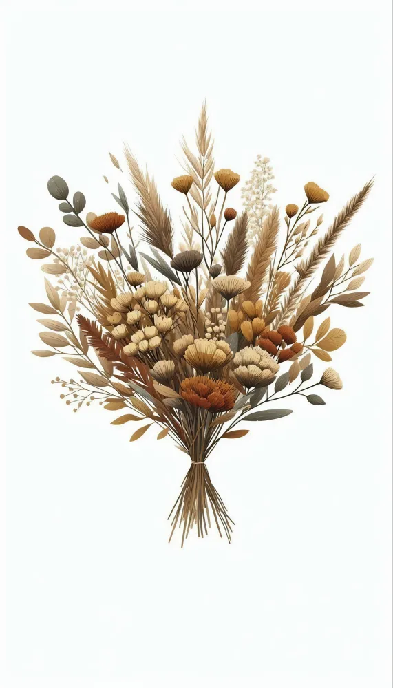 Bouquet of Dried Flowers and Grasses in Warm Earth Tones