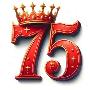 Ornate Red and Gold Number 75 with Crown