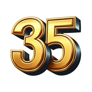 3D Gold Number 35 on White Background