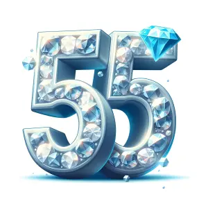 Number 55 Decorated with Shiny Blue Diamonds