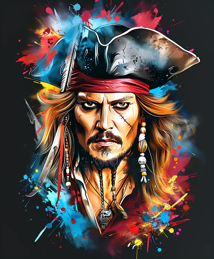 Colorful Digital Art of a Fierce Pirate with Hat and Accessories