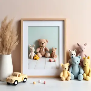 Soft Toy Display with Framed Teddy Bear and Plush Animals