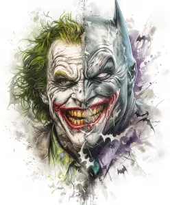 Split Portrait Artwork of The Joker and Batman