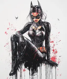 Dark and Intense Artistic Portrait of Female Bat-themed Superhero