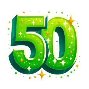 3D Green Glitter Number 50 with Sparkles