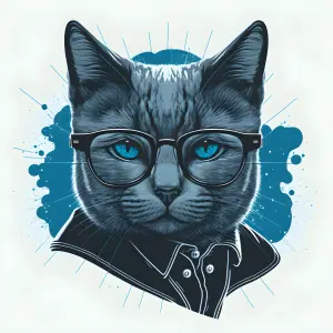 Stylish Cat Illustration with Glasses and Blue Eyes