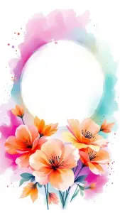 Watercolor Orange Flowers with Circular Frame and Colorful Background