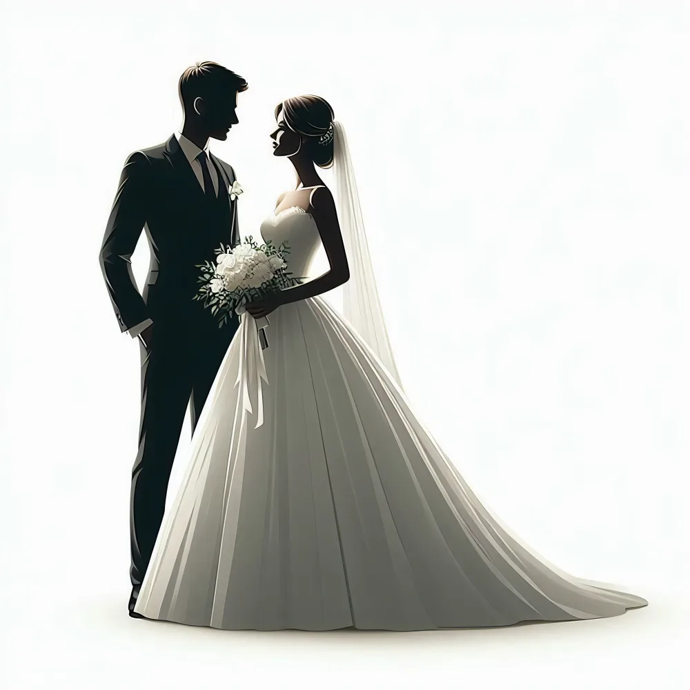 Elegant Bride and Groom Silhouette Wedding Portrait