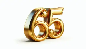 Shiny Gold Number 65 on White Background