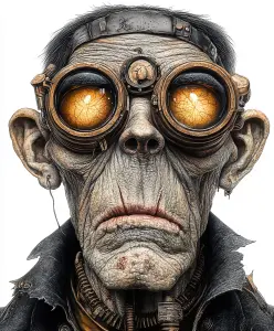 Steampunk Inspired Portrait of a Wrinkled Character with Large Goggles