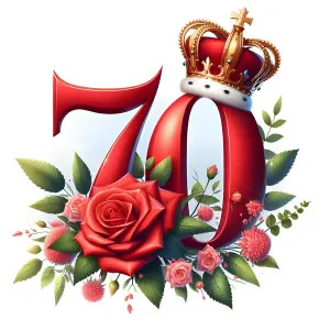 Decorative Number 70 with Crown and Roses