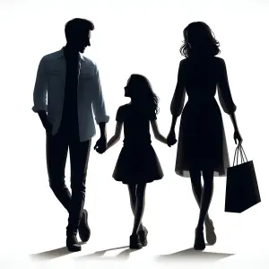 Silhouette of Family Walking with Shopping Bag