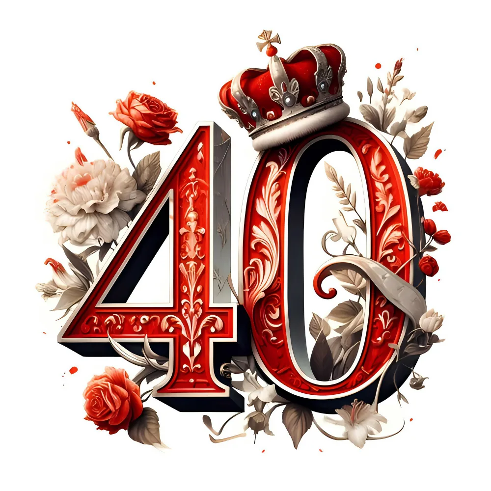 Ornate Number 40 with Crown and Floral Decorations