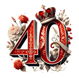 Ornate Number 40 with Crown and Floral Decorations