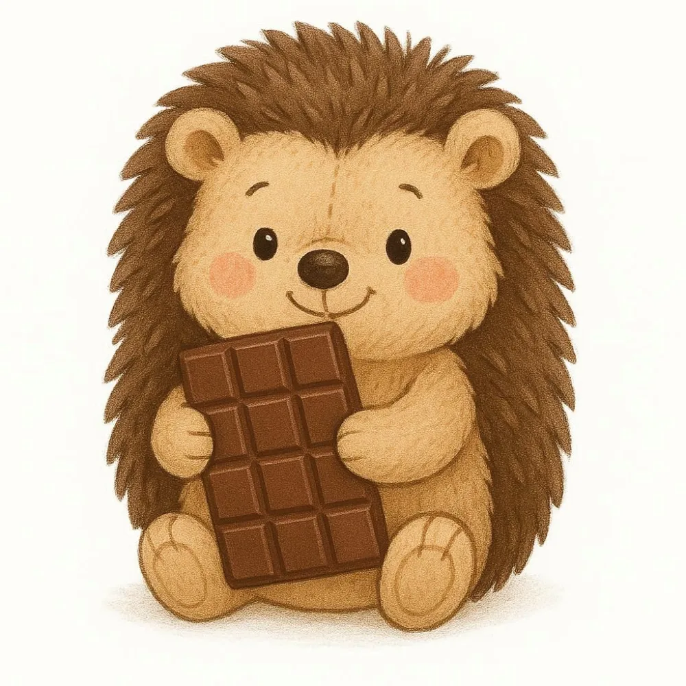 Cute Cartoon Hedgehog Holding Chocolate Bar Illustration