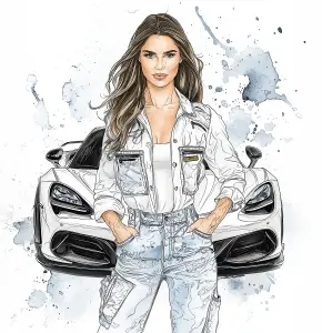 Stylish woman standing confidently in front of a sports car