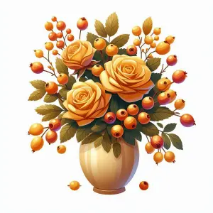 Orange Roses and Fruit Berries Floral Arrangement in Vase