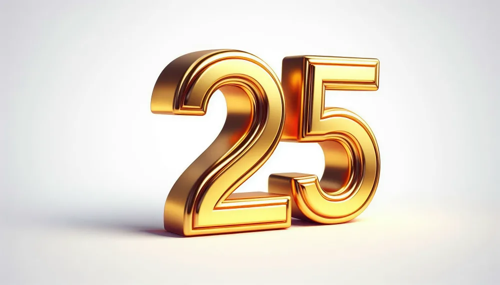 Golden Number 25 on White Background