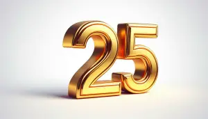 Golden Number 25 on White Background
