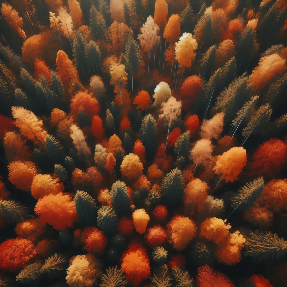 Aerial View of Colorful Autumn Forest