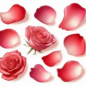 Close-Up of Pink Rose Flowers and Petals on White Background