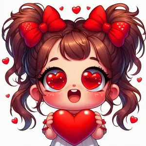 Cute Cartoon Girl with Heart Eyes Holding a Heart