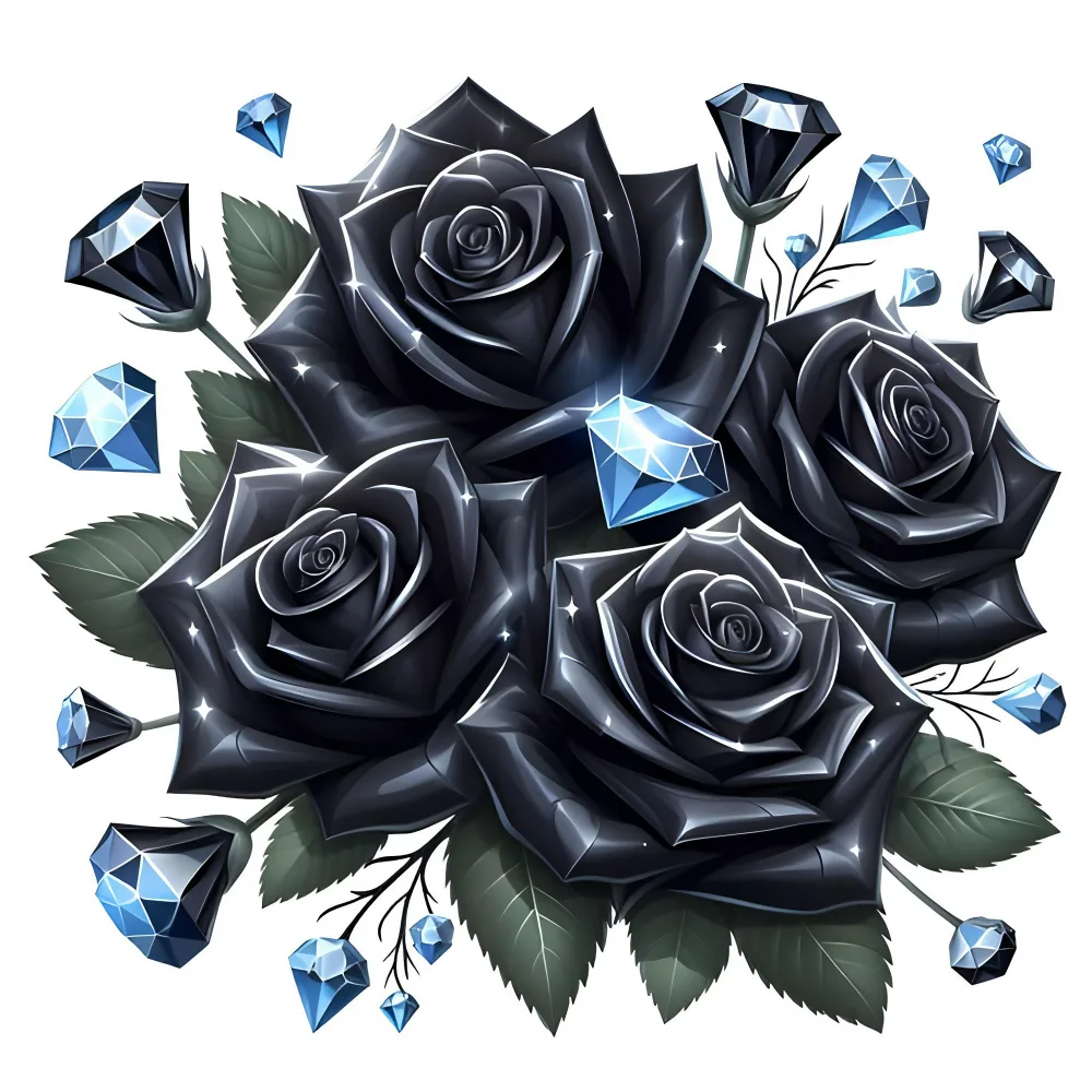 Black Roses and Blue Diamond Bouquet Illustration